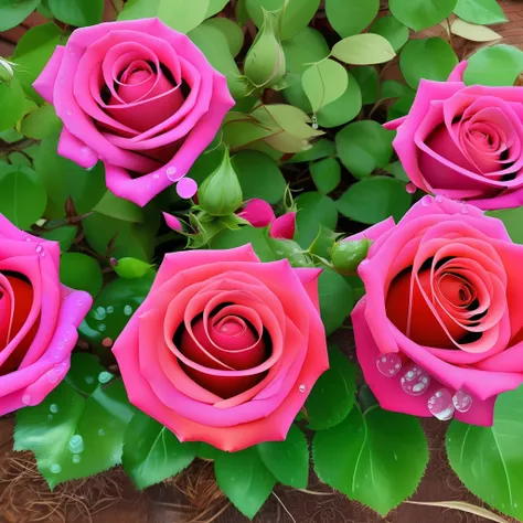 a rose bush with many roses and raindrops dripping --auto --s2