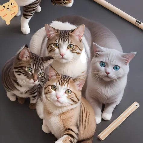 Personalized creative stickers, three cats, yellow stripes, climbing up, face shots, funny expressions