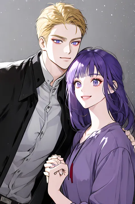 masterpiece, best quality, 2others, couple, 1man with 1woman, mature, adult, Height difference, different fashion, different color, finely detailed eyes and detailed face, intricate details, casual clothes, oversized shirt, modern urban street, holding han...