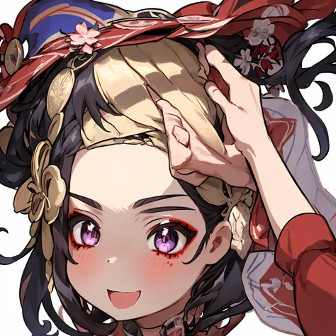 ((chibi)),(1girl), masterpiece, best quality, super fine illustration with highly detailed beautiful face, looking at the viewer, belt, close up, looking at the viewer, 8k, high resolution, blush, pov, double ponytail hair, white background, simple backgro...