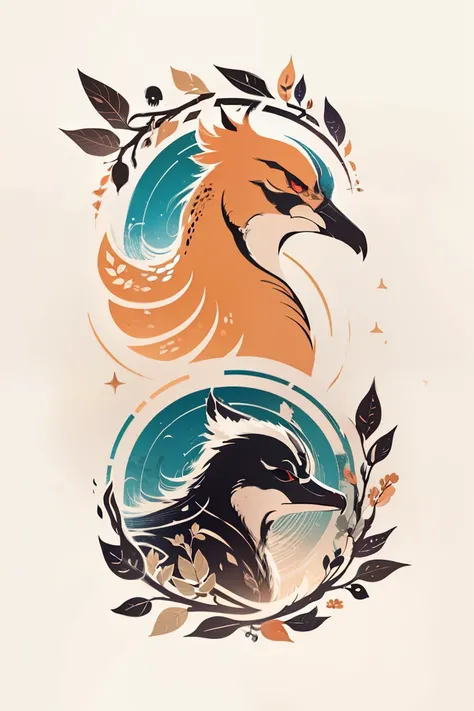 Magpie bird 2D vector logo pattern, simple style, couple model, cute style