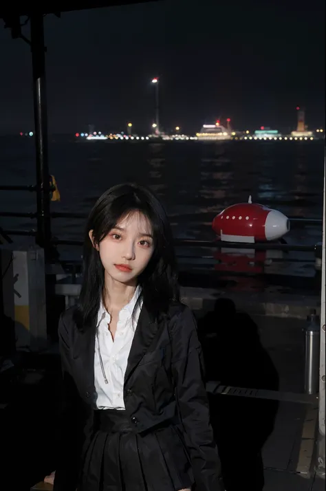 Best Quality, Masterpiece, Ultra High Resolution, (Realistic: 1.4), Best Quality, Masterpiece, Ultra High Resolution, Perfect Body Beauty: 1.4, (Black Miniskirt: 1.4), (Seaside), Super Fine Face, Fine Eyes, Double Eyelids, Black Silk, Original Photo, Night