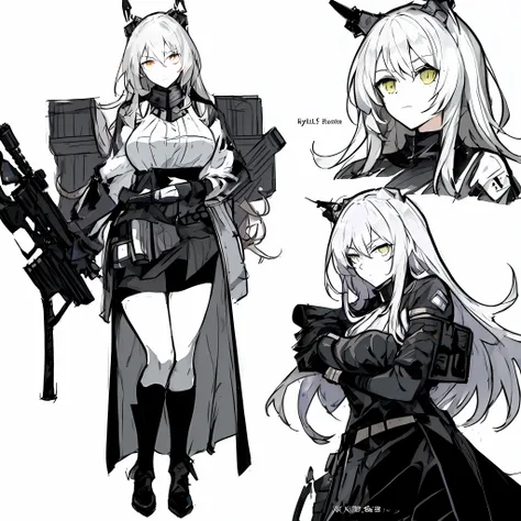 a drawing of a woman with a gun and a cat ears, from girls frontline, girls frontline style, fine details. girls frontline, ( ( ...