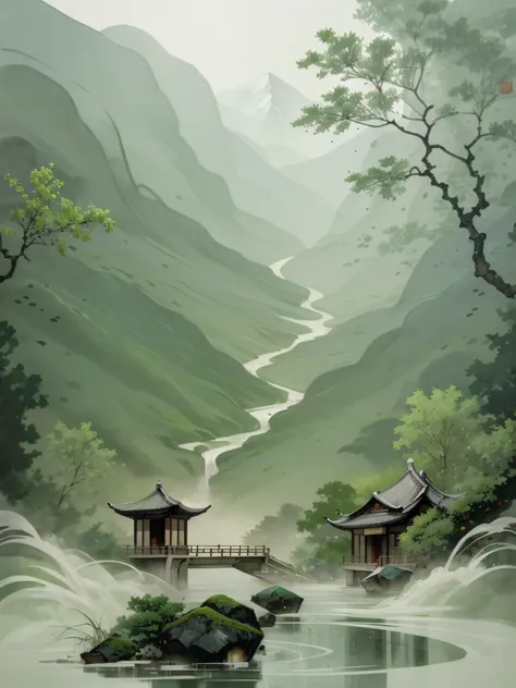 in the style of chinese martial arts, the palace floats in the air, the mountains and cliffs are connected, the silhouette light...