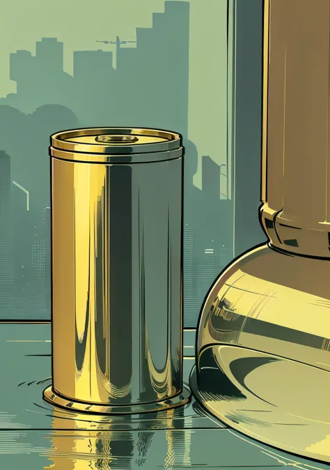 Yellow metal cylinder on top of a table, GTA Art