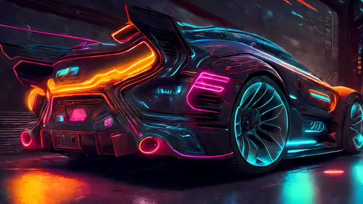 there is a car that is in the center of a cyberpunk garage on jupiter awesome, futuristic dieselpunk street, cyberpunk car ((cus...