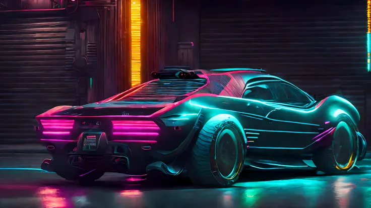 there is a car that is in the center of a cyberpunk garage on jupiter awesome, futuristic dieselpunk street, cyberpunk car ((cus...