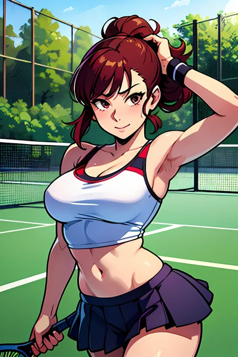 high resolution, professional lighting, a woman holding a tennis racquet on top of a tennis court, realistic young gravure idol, yasuke 500px models, very sexy, running, illustrious makinami, an ai generated image, joy ang, the, baki, ito, masterpiece, bes...