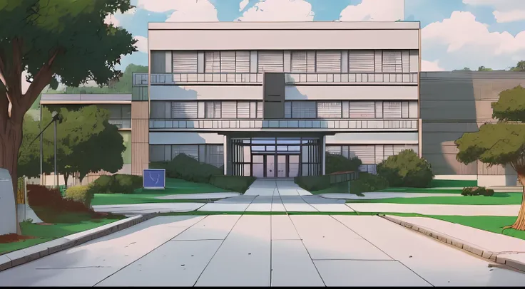 university entrance, anime keyframes, hand-drawn animation, two-point perspective