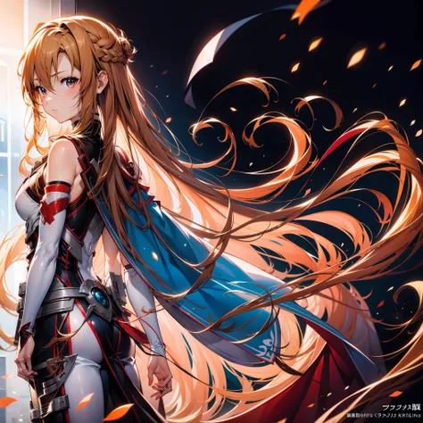 anime girl with long hair and sword in field with sky background, asuna yuuki, asuna from sao, epic light novel art cover, detai...