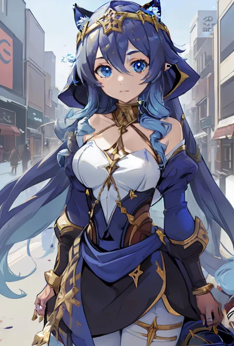 anime girl with blue hair and cat ears in a city, extremely detailed artgerm, portrait knights of zodiac girl, ! dream artgerm, ...