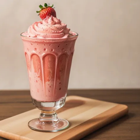 raw photo, strawberry milkshake, foodphoto, professional colour grading, soft shadows, no contrast, clean sharp focus, foodphoto...