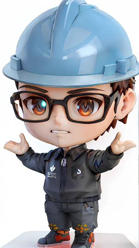 There is a small toy for a man in a hard hat, watering in the garden, anime Nendoroid by Elon Musk, Nendoroid 3 D, cute 3 D rendering, 3D character, 3D character, 3D character rendering, 3D model in style for Nendoroid, Japanese mascot, Toon rendering keyb...