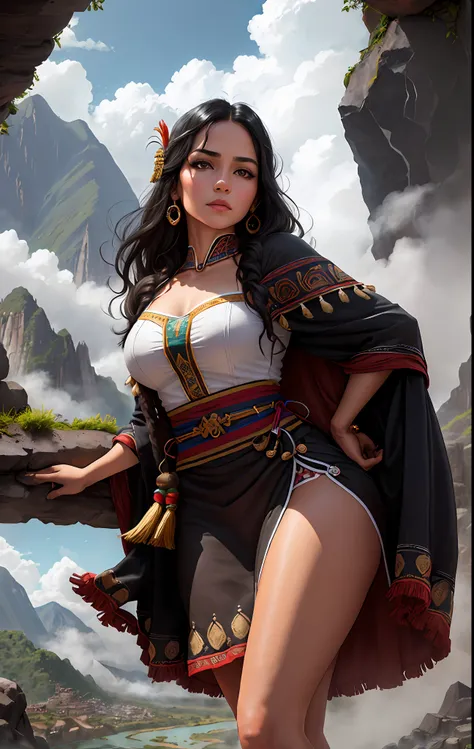 ((realistic: 1.5)),((best quality)), ((masterpiece)),((detailed)), (1 peruvian girl), {a beautiful inca woman wearing, (upper bo...