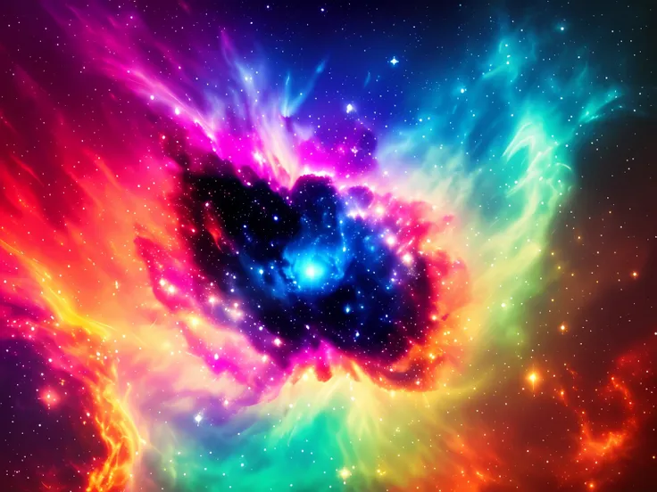 swpunk, synthwave, paint splatters, (extremely detailed 8k wallpaper), an intergalactic nebula on a colorful background of stars...