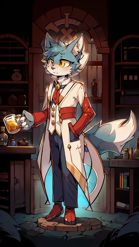 single, furry, cat, wolf, alchemy workbench, elixir, alchemist