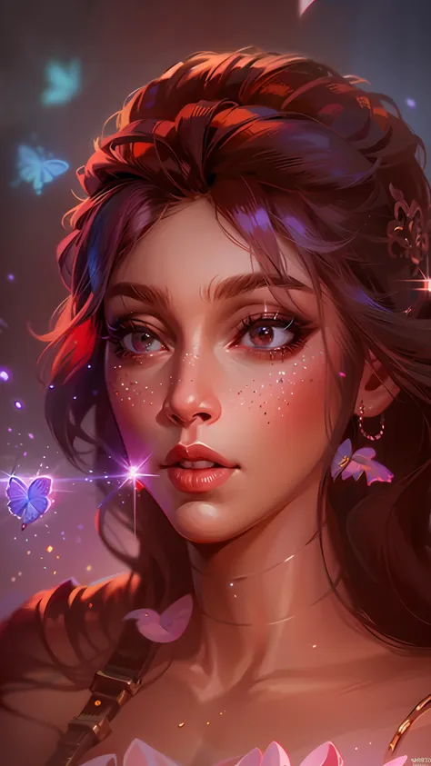 anime girl with butterfly and butterfly wings in her hair, fantasy art style, digital fantasy portrait, stunning digital illustr...