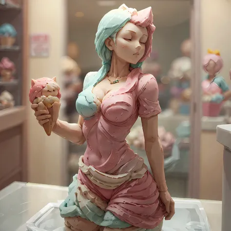 Ice cream, pretty girl figure, (bust sculpture), clay, blind box, (cute)