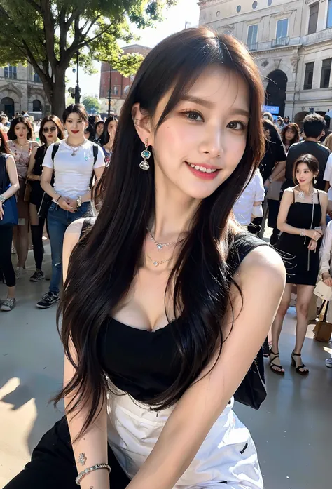(nature:1.9),1girl,full body,black hair,very long hair,grin,sexy,dynamic angle,dynamic pose,outdoors,(Piazza dei Miracoli background,crowd,crowd),High color saturation,Color saturation,(jewelry:1.9),putting on jewelry, Warm light,Warm light,
ray tracing,ci...