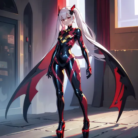 laevatein, only 1girl, solo, complete body, silver hair, red eyes, (masterpieces, 8k, hdr, extremely delicate and beautiful, bes...