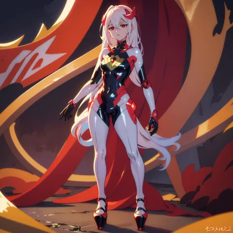 laevatein, only 1girl, solo, complete body, silver hair, red eyes, (masterpieces, 8k, hdr, extremely delicate and beautiful, bes...