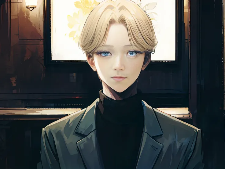 photo of a cool boy ,face of johan liebert ,highlighted blonde hair , beautiful eyes ,skin pores,skin texture,wearing jean jacke...