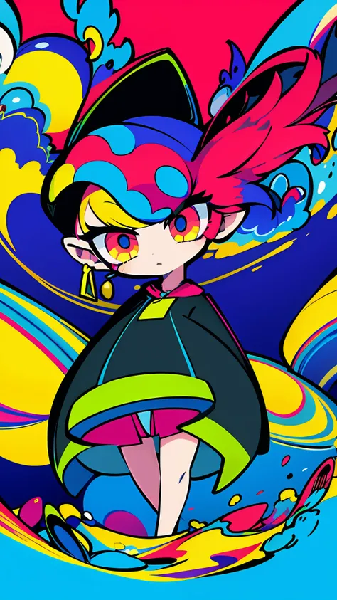 (ultra detailed,ultra high res,detailed background),((2D)),((flat color)),((colorful)),((floating colorful water)),1girl,solo,looking at viewer,BREAK