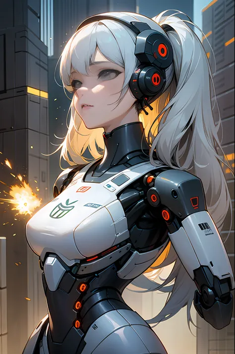 high quality, masterpiece, high image quality, 8k, in the high-tech world of cyberpunk, female robots and mechanical devices are...