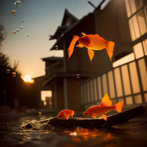 renko kawauchi style, backlight, goldfish, bubbles --auto