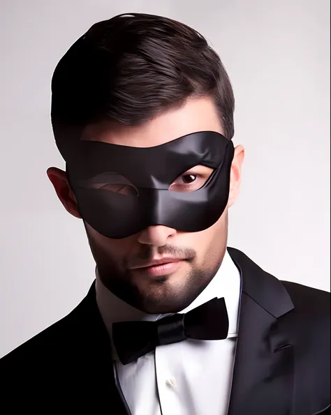 realistic man in a tuxedo with a black mask his face, handsome and elegant, handsome man, masked, gentleman, black tie, raphael ...