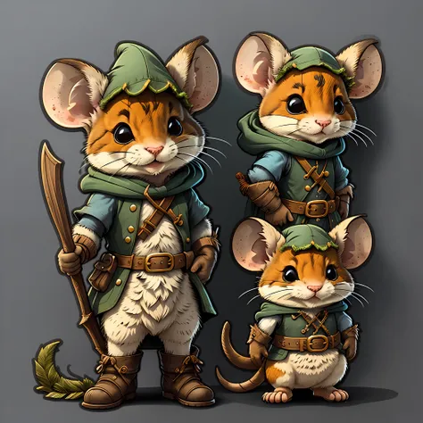 cute cartoon sticker of a mouse dressed as an fantasy rogue