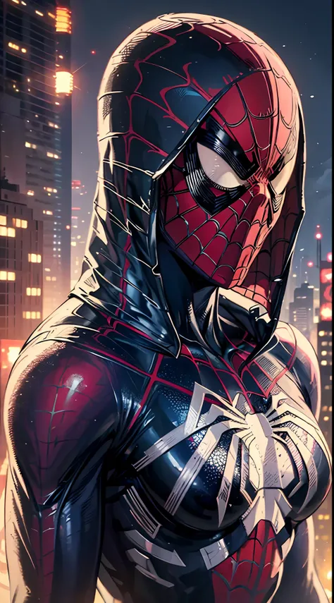 spider man, organic-looking outfit, gooey testura, symbiote, white eyes, fine art, cinematic scene, highly detailed detailed cinematic rendering, ultra photorealistic raytricing, with cinematic lighting