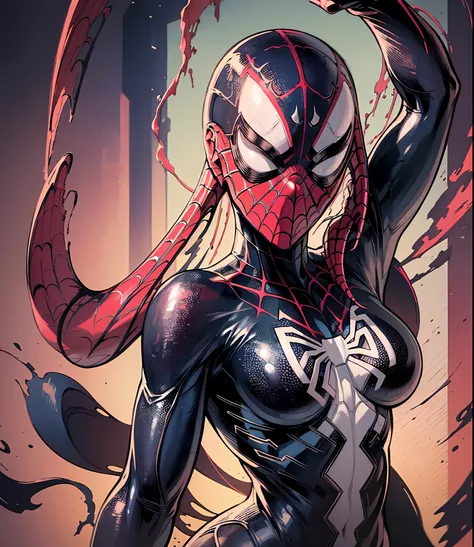 spider man, organic-looking outfit, gooey testura, symbiote, white eyes, fine art, cinematic scene, highly detailed detailed cinematic rendering, ultra photorealistic raytricing, with cinematic lighting
