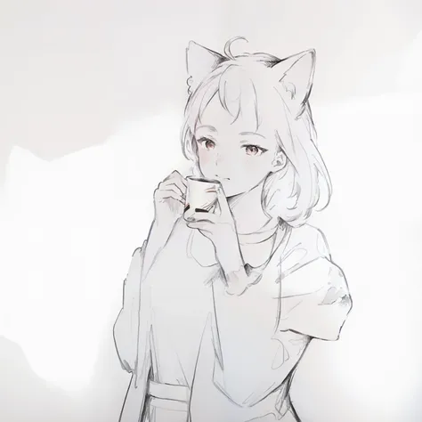 (masterpiece), (best quality), (intricate_details:1.1), (finely detailed:1.4), (distinct_image:1.2), (cafe background), solo girl, cute, (face focus), shiny red eyes/black hair, cat ears, vine, smooth lighting, shirt, anime cat girl, beautiful, color, high...