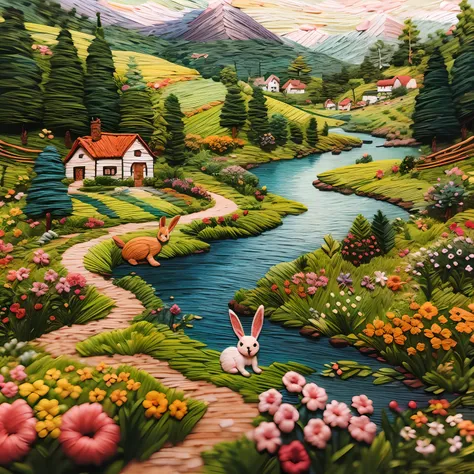 embroidery landscape bunny