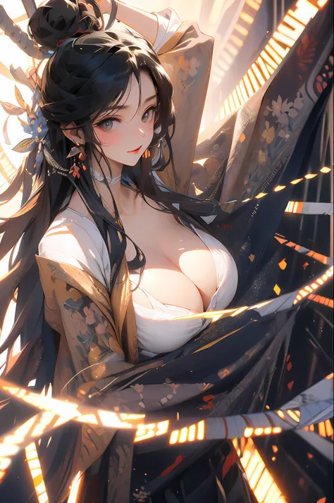 masterpiece, the best, big breasts, bare breasts, giantess