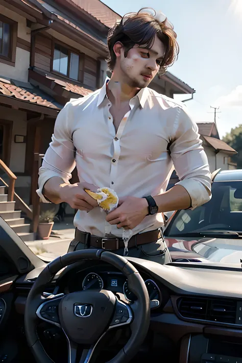 handsome men , car washing