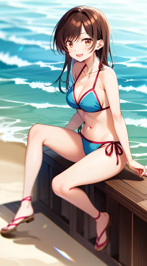 Chizuru mizuhara, beach background, wearing bikini, smile, sea breeze