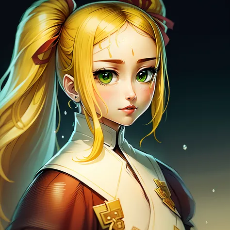 "(((masterpiece)))), best quality, ultra-detailed, extremely detailed CG wallpaper in 8k unit, best illustration, an extremely delicate and beautiful image, floating, high resolution, dynamic angle, dynamic pose, (1girl), green eyes, (yellow hair:1.3), whi...