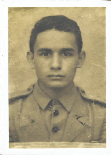 arafed photo of a man in a uniform and tie, world war 2 portrait photo, ww2 era photograph, around 1 9 years old, rare classified photo, salustiano garcia cruz, newspaper picture, unknown location, victor maristane, awarded photograph, portrait of a soldie...