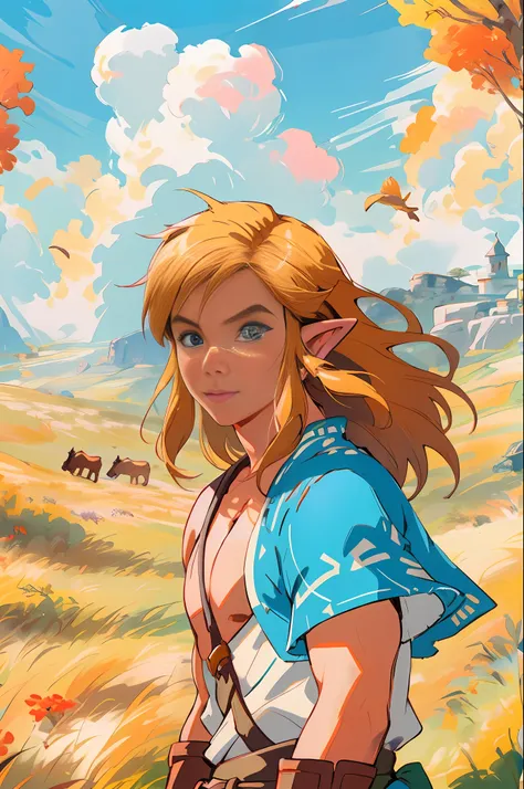 (Award Winning Digital Artwork:1.3) of (Ultra detailed:1.3) 1boy, leaning, seducing, blue eyes, blond hair, beautiful forest, shirtless,handsome, straps, gorgeous,CGSociety,ArtStation, forest, fantasy, breath of the wild, botw, extremely detailed face, gor...
