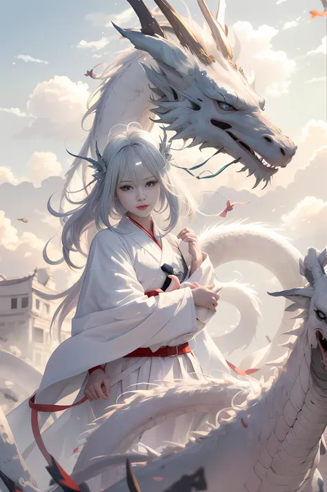 anime girl with white hair and white dragon wings, white haired deity, the dragon girl portrait, anime fantasy illustration, dra...