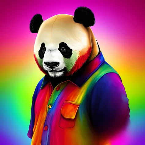 panda personification, head is a giant panda, body is human, colorful clothes --auto