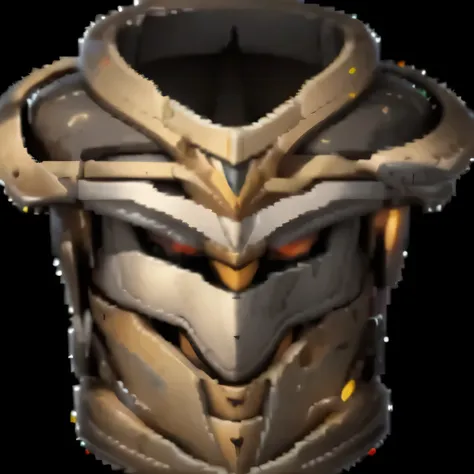 a close up of a helmet with a face and a helmet on it, chestplate, heavy white and golden armor, infinity blade armor, iron helm...