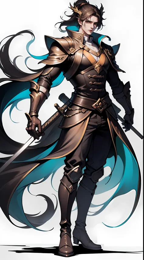 1 handsome man holding sword dragon pattern, resolute eyes, full body, white background, xianxia, hanfu, high detail, sketch, denoising, cinematic grade, white background, super high resolution, best shadow, sharp focus, masterpiece, (very detailed CG unif...