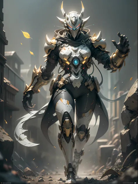 Has Wolverine Claw Ghost Assassin, super cool Ghost Assassin, has huge Vajra Claw, Assassin, Golden Claw, Claw Knife, wearing yellow mechanical armor, leaves falling, claw waving pose, imposing walking, positive perspective, perfect body proportions, tall ...