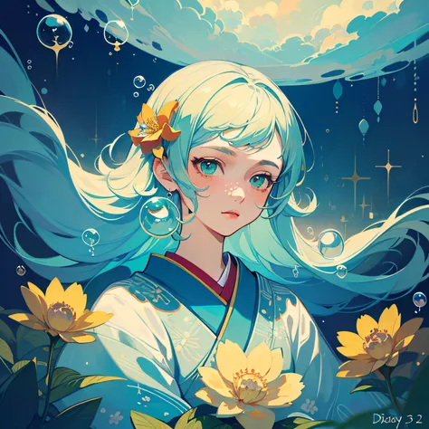 ((Masterpiece)), ((Ultra Detailed)), (Best Quality)), Beautiful Detailed Eyes, Detailed Face, Best Lighting, Best Shadow, 1 Front Bust Long Hair Girl, Solo, ((Classic Disney Style, Edge Lighting, Flat 2D Style, Disney 2D)), ((The main color is yellow-green...