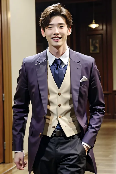 A handsome man in a Tang costume with a smile on his face