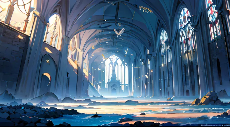 Masterpiece, High Quality, Ocean Forest, City, Fantastic Fantasy, Glowing Plants, Coral Viaduct, (Swarm of Glowing Jellyfish), (Shoal of Fish with Transparent Wings Flying in the Sky), Misty, Extreme Detail, Morning Light, Epic Composition, (Intricate Deta...