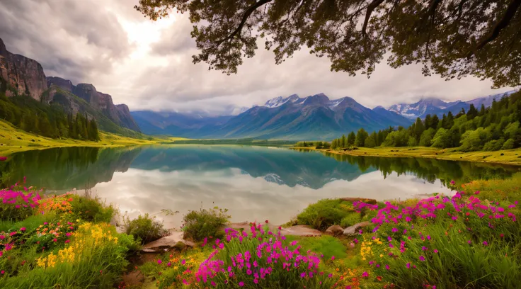 magical,  landscape, mysterious, luminous, dreary, complex, bloom, dreary. expansive, magnificent, god rays, storm, lightning, m...